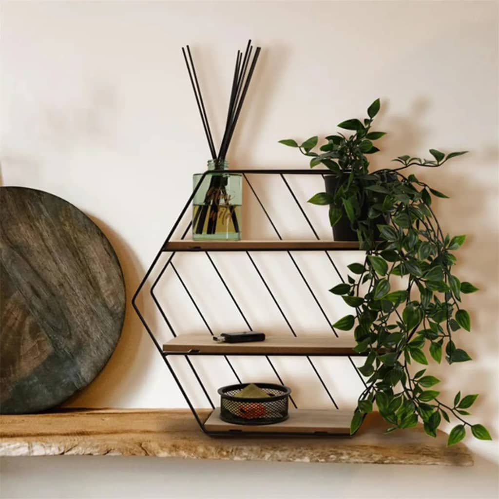 Home & Styling Wall Rack 3-Tier Natural and Black