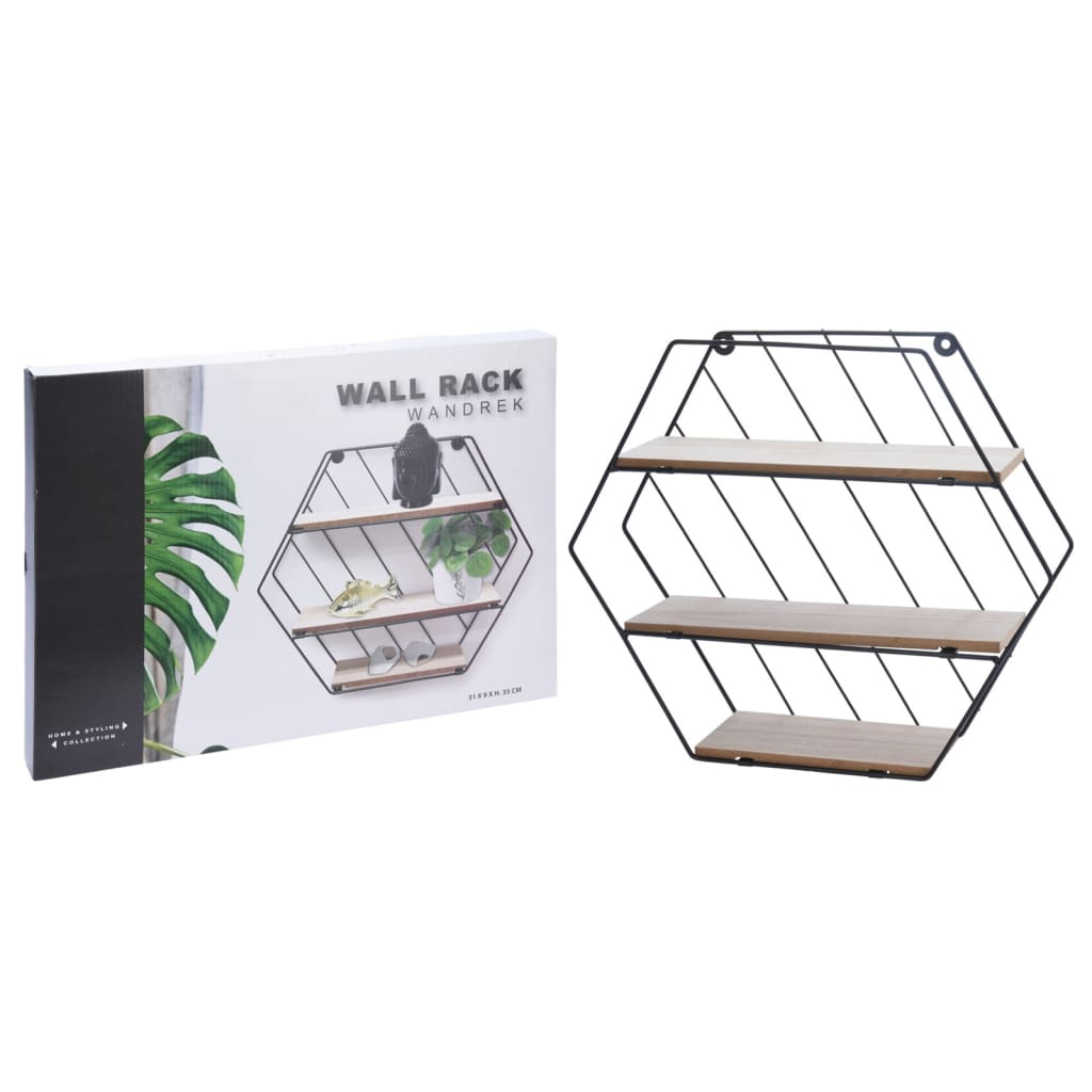 Home & Styling Wall Rack 3-Tier Natural and Black