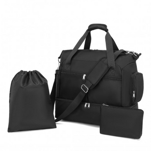 EA2348 - Kono Waterproof Multi-Pocket Travel Duffel Bag Set With Dedicated Shoe Compartment - Black