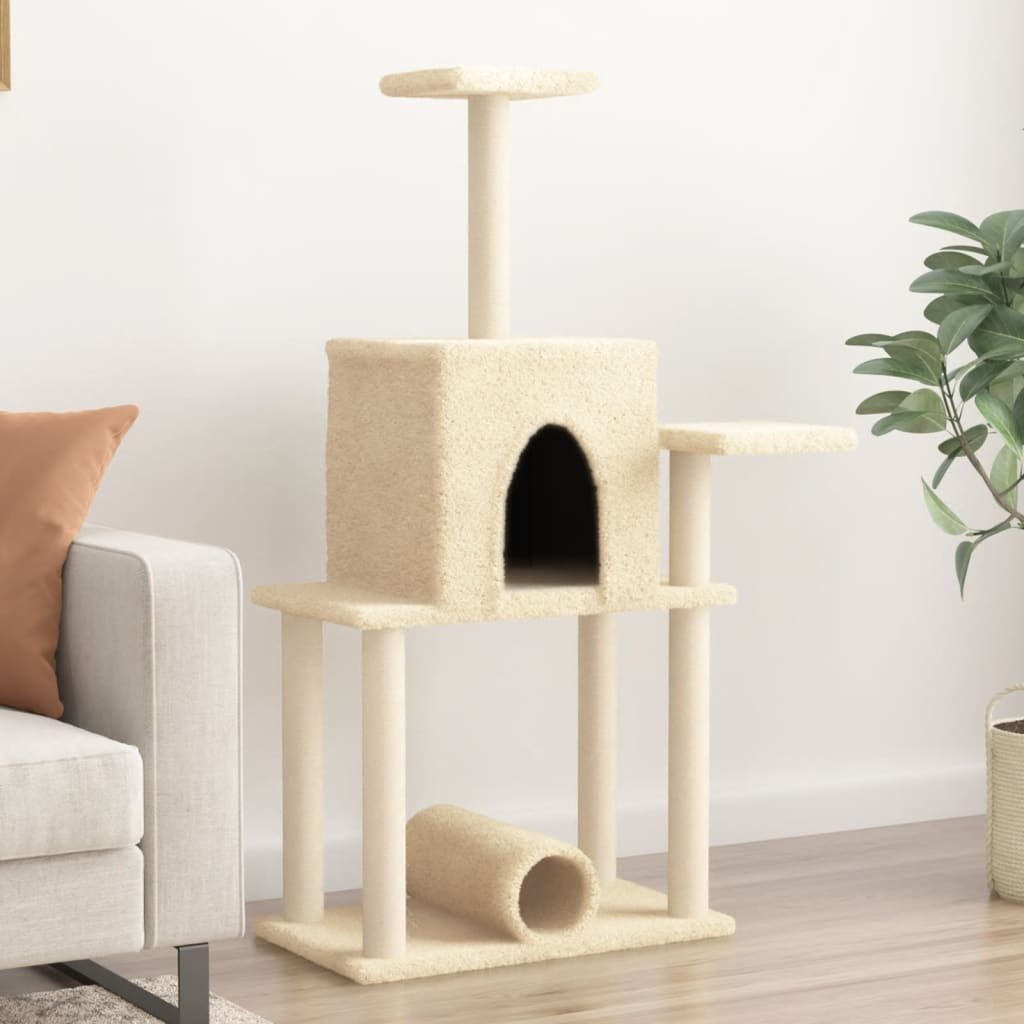 Cat Tree with Sisal Scratching Posts Cream 122 cm