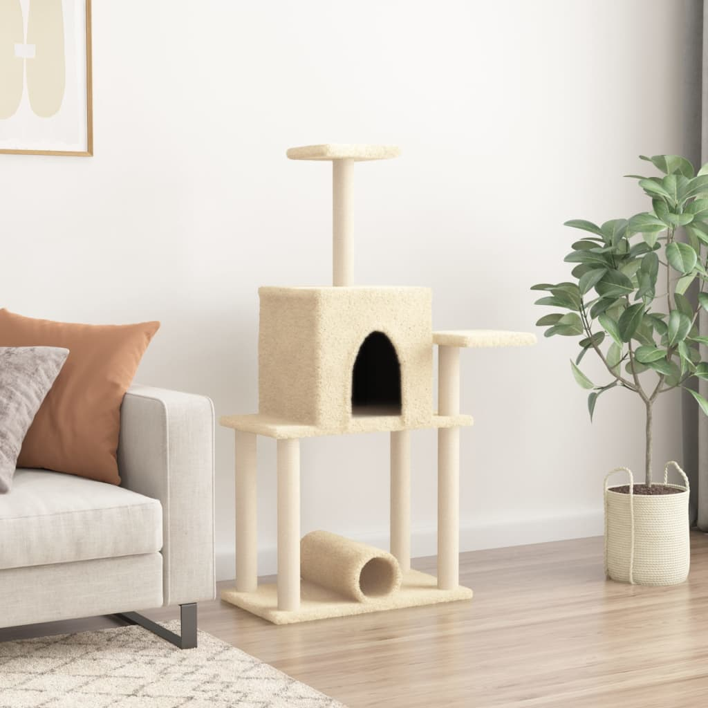 Cat Tree with Sisal Scratching Posts Cream 122 cm