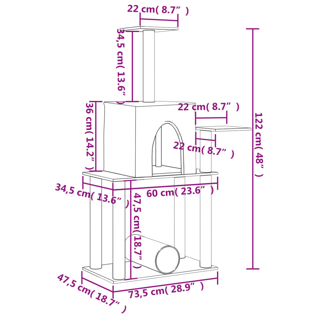 Cat Tree with Sisal Scratching Posts Cream 122 cm