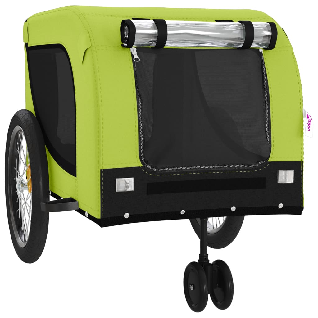 vidaXL Pet Bike Trailer Green and Black Oxford Fabric and Iron