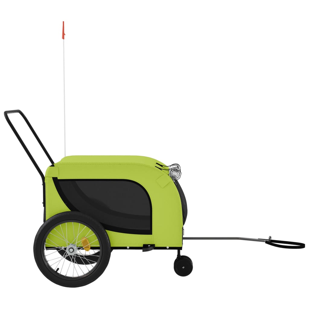 vidaXL Pet Bike Trailer Green and Black Oxford Fabric and Iron