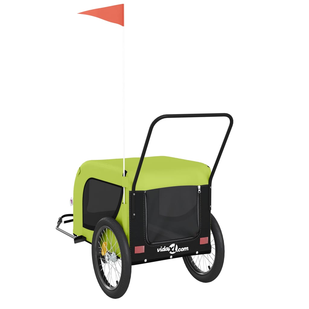 vidaXL Pet Bike Trailer Green and Black Oxford Fabric and Iron