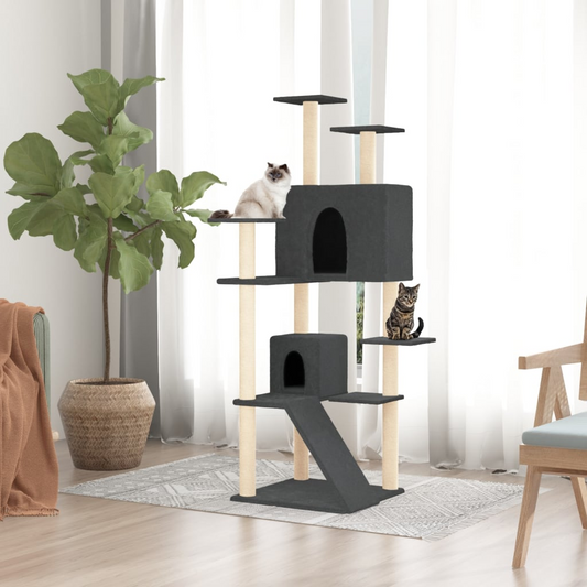 vidaXL Cat Tree with Sisal Scratching Posts Dark Grey 153 cm