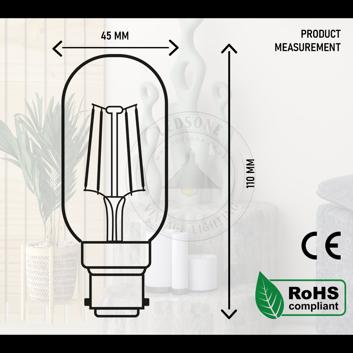 4W T45 B22 LED Dimmable Vintage Filament Light Bulb~3077