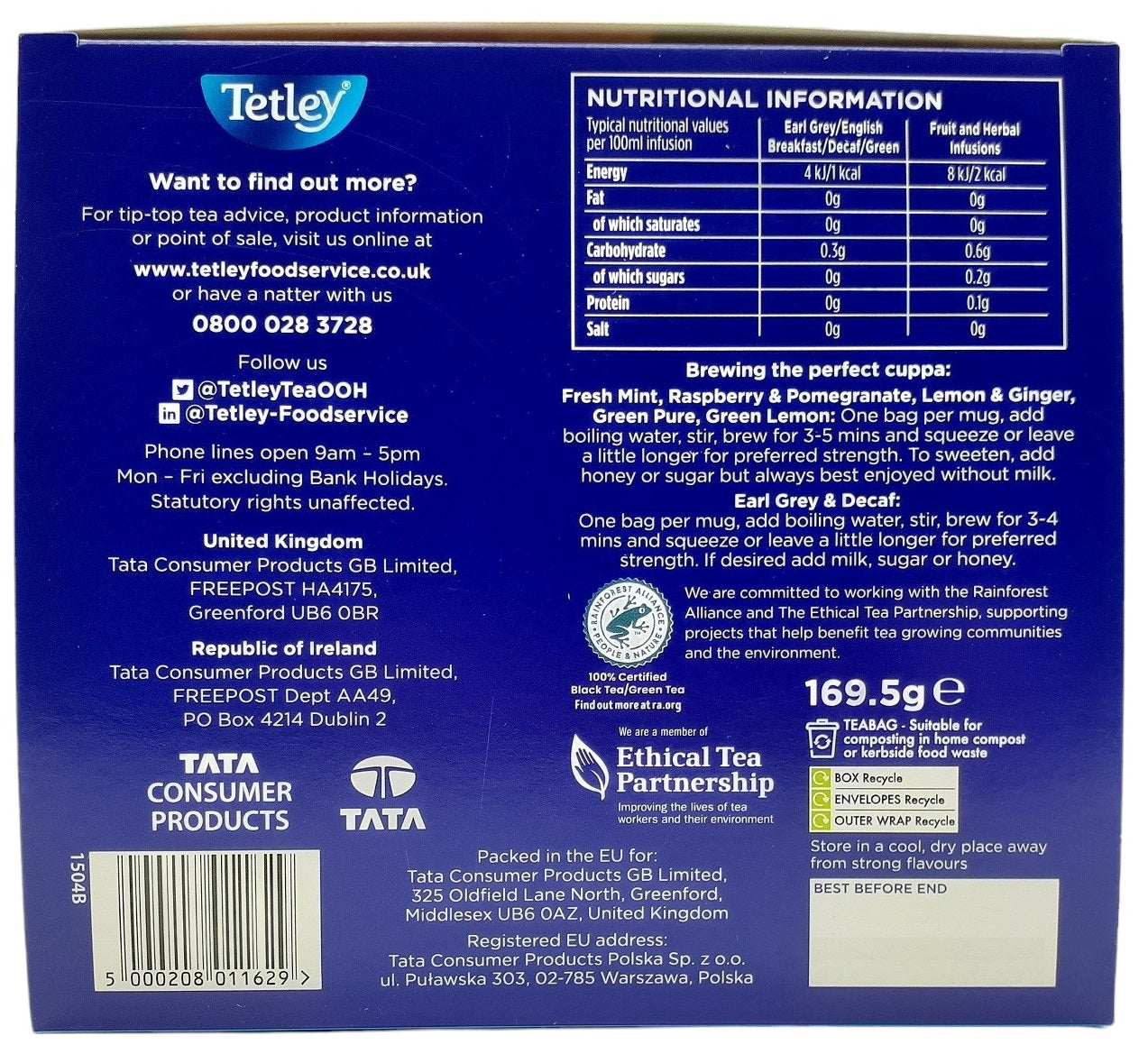 90x Tetley Specialty Variety Pack String & Tag Tea Envelopes in Display Box Gift