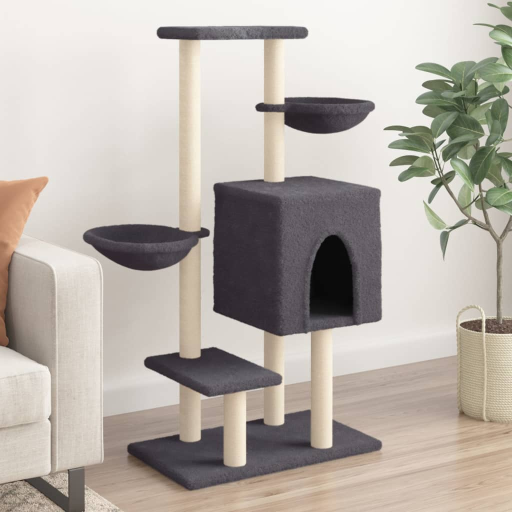 vidaXL Cat Tree with Sisal Scratching Posts Dark Grey 117 cm