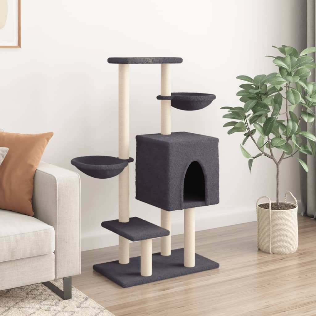 vidaXL Cat Tree with Sisal Scratching Posts Dark Grey 117 cm