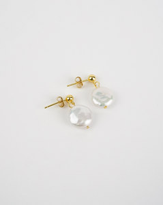 Round Button Pearl Earrings