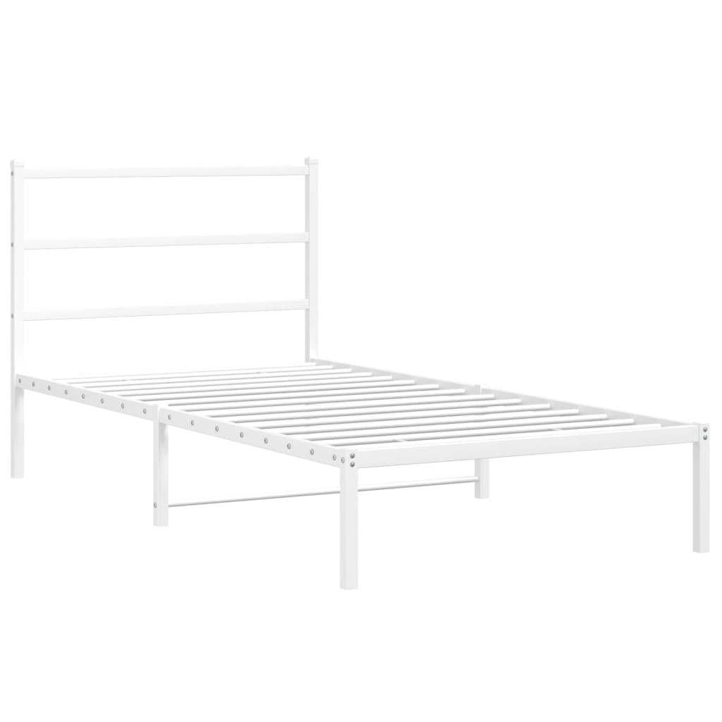 vidaXL Metal Bed Frame with Headboard White 100x190 cm