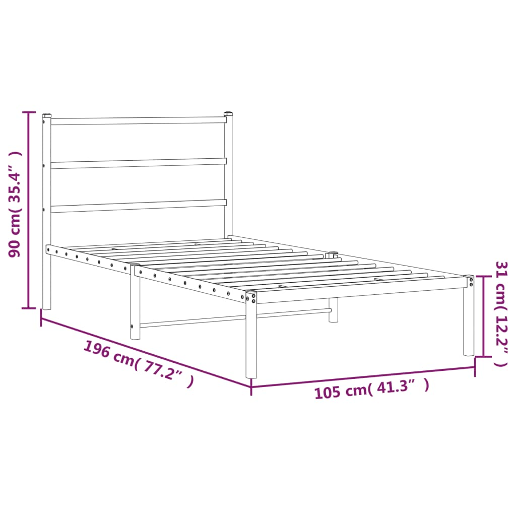 vidaXL Metal Bed Frame with Headboard White 100x190 cm