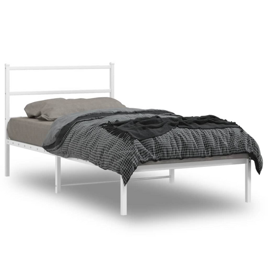 vidaXL Metal Bed Frame with Headboard White 107x203 cm