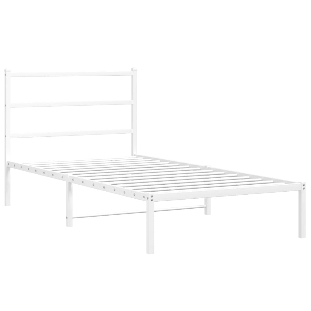 vidaXL Metal Bed Frame with Headboard White 107x203 cm