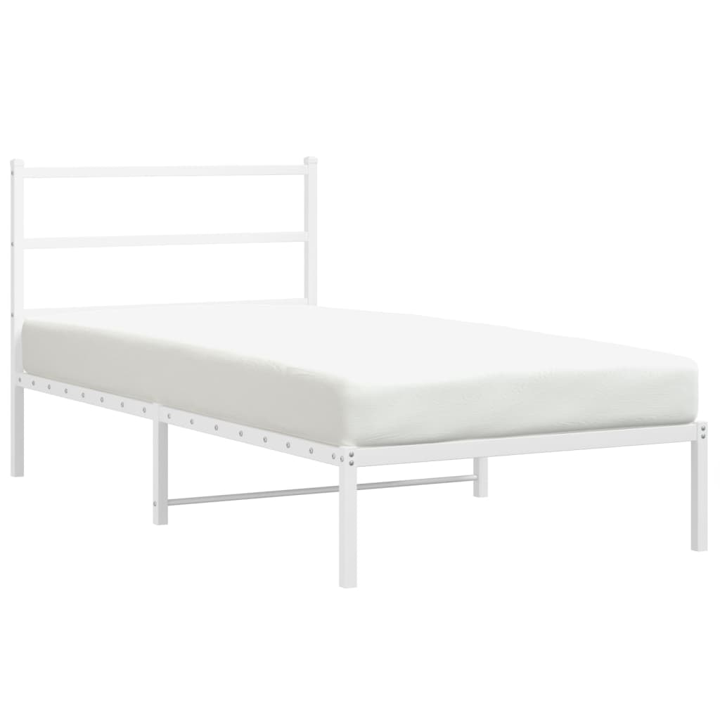 vidaXL Metal Bed Frame with Headboard White 107x203 cm