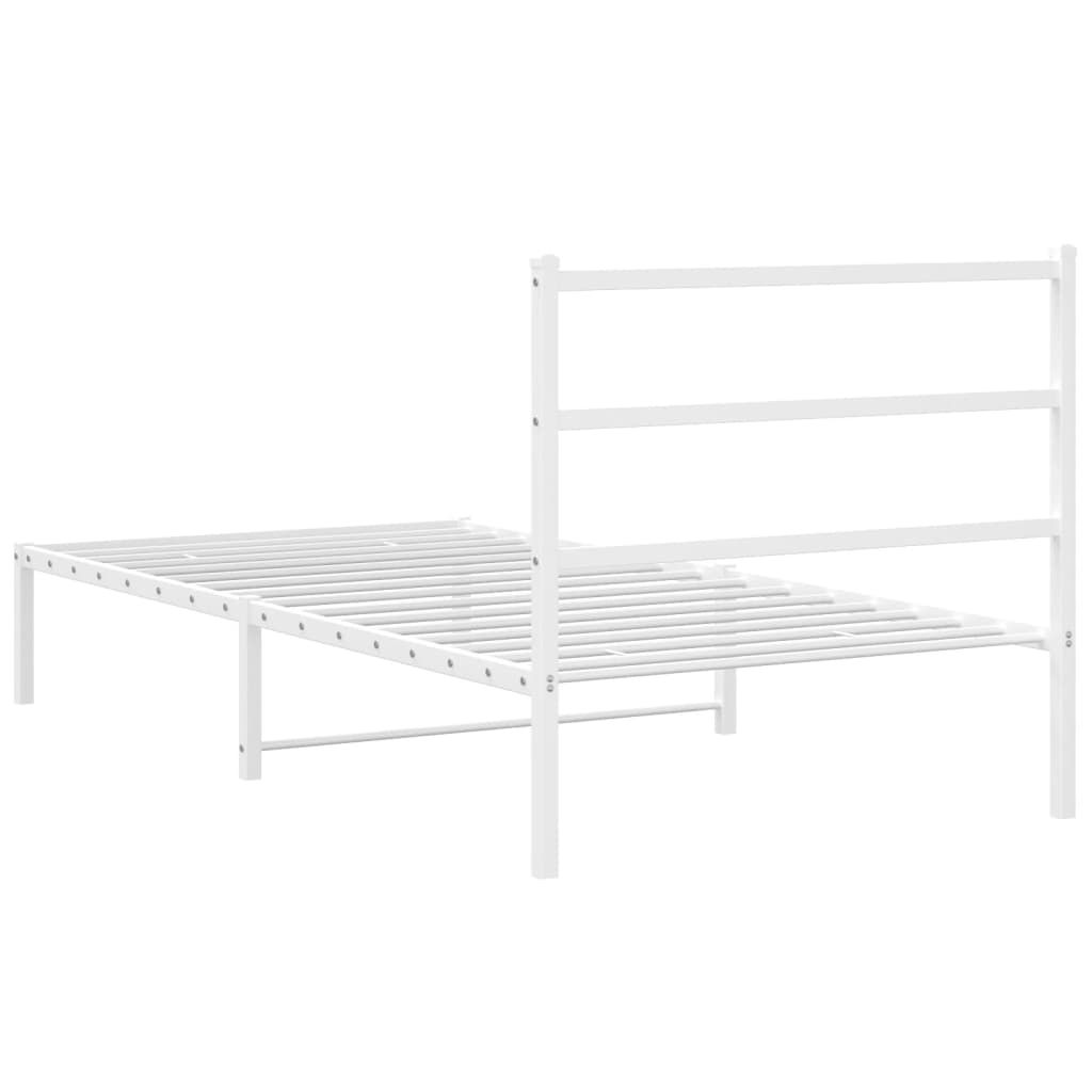 vidaXL Metal Bed Frame with Headboard White 107x203 cm