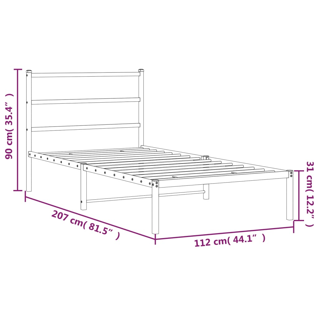 vidaXL Metal Bed Frame with Headboard White 107x203 cm