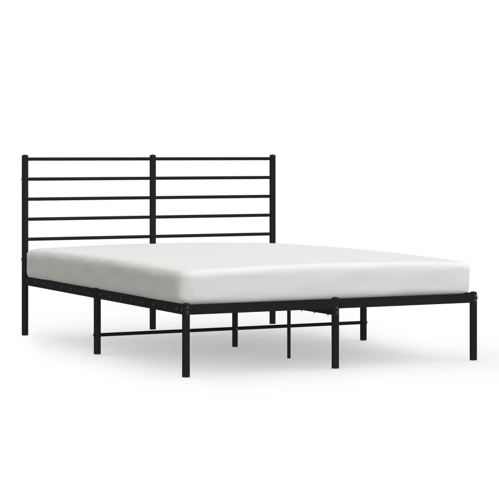 vidaXL Metal Bed Frame with Headboard Black 120x190 cm Small Double