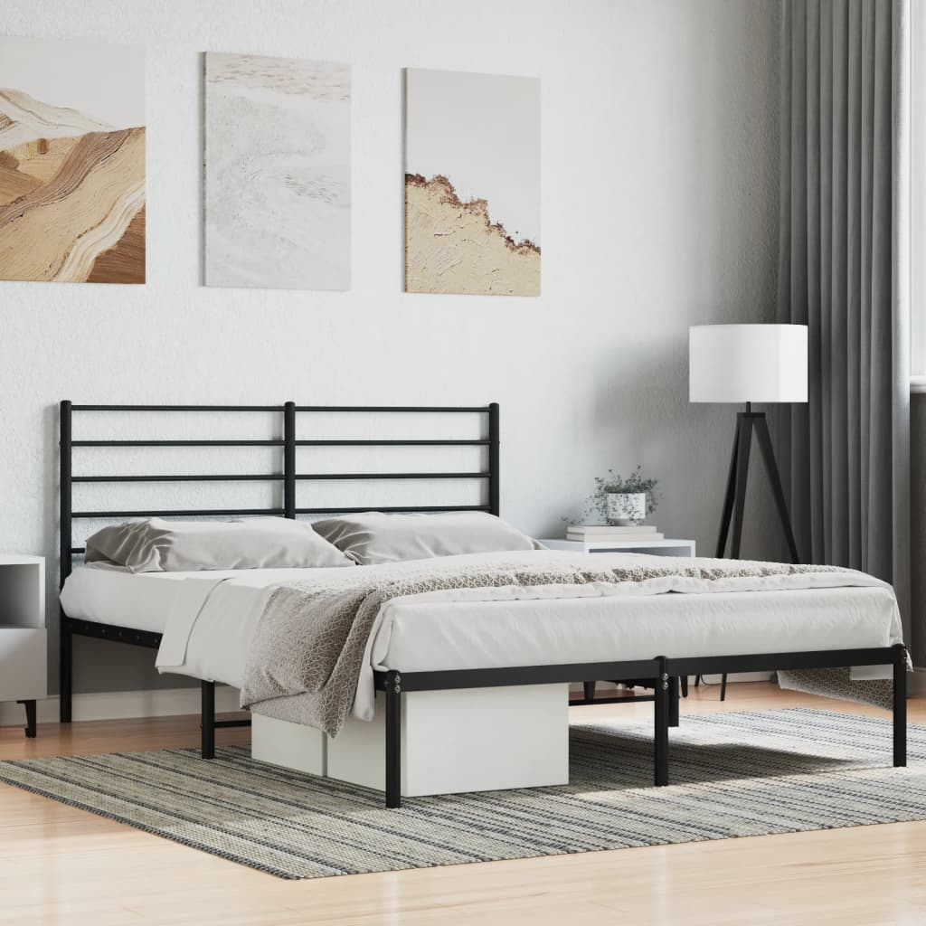 vidaXL Metal Bed Frame with Headboard Black 120x190 cm Small Double