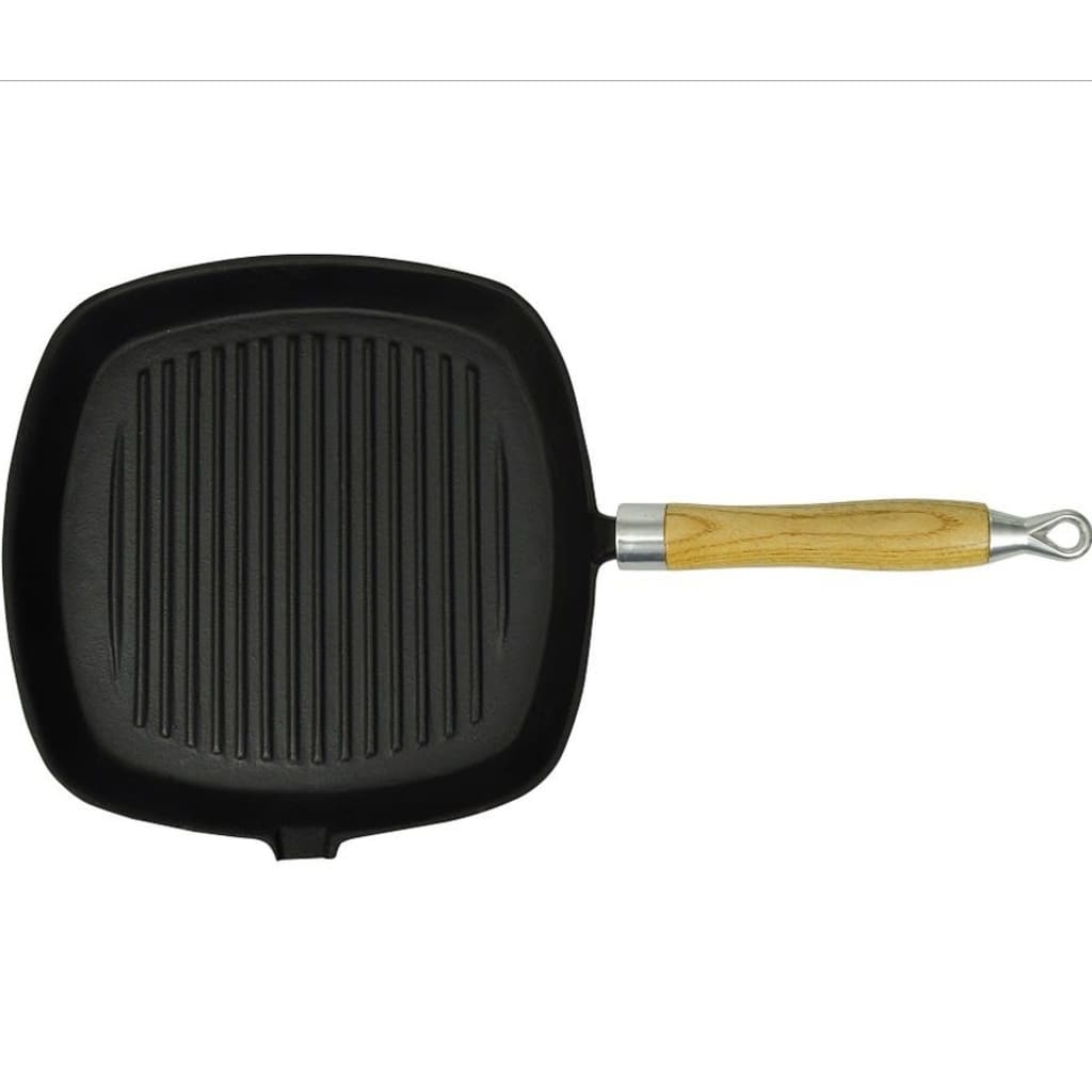 vidaXL Grill Pan with Wooden Handle Cast Iron 20x20 cm