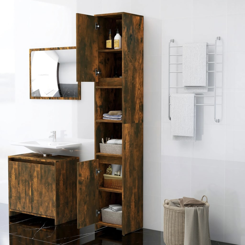 vidaXL Bathroom Cabinet Smoked Oak 30x30x183.5 cm Engineered Wood