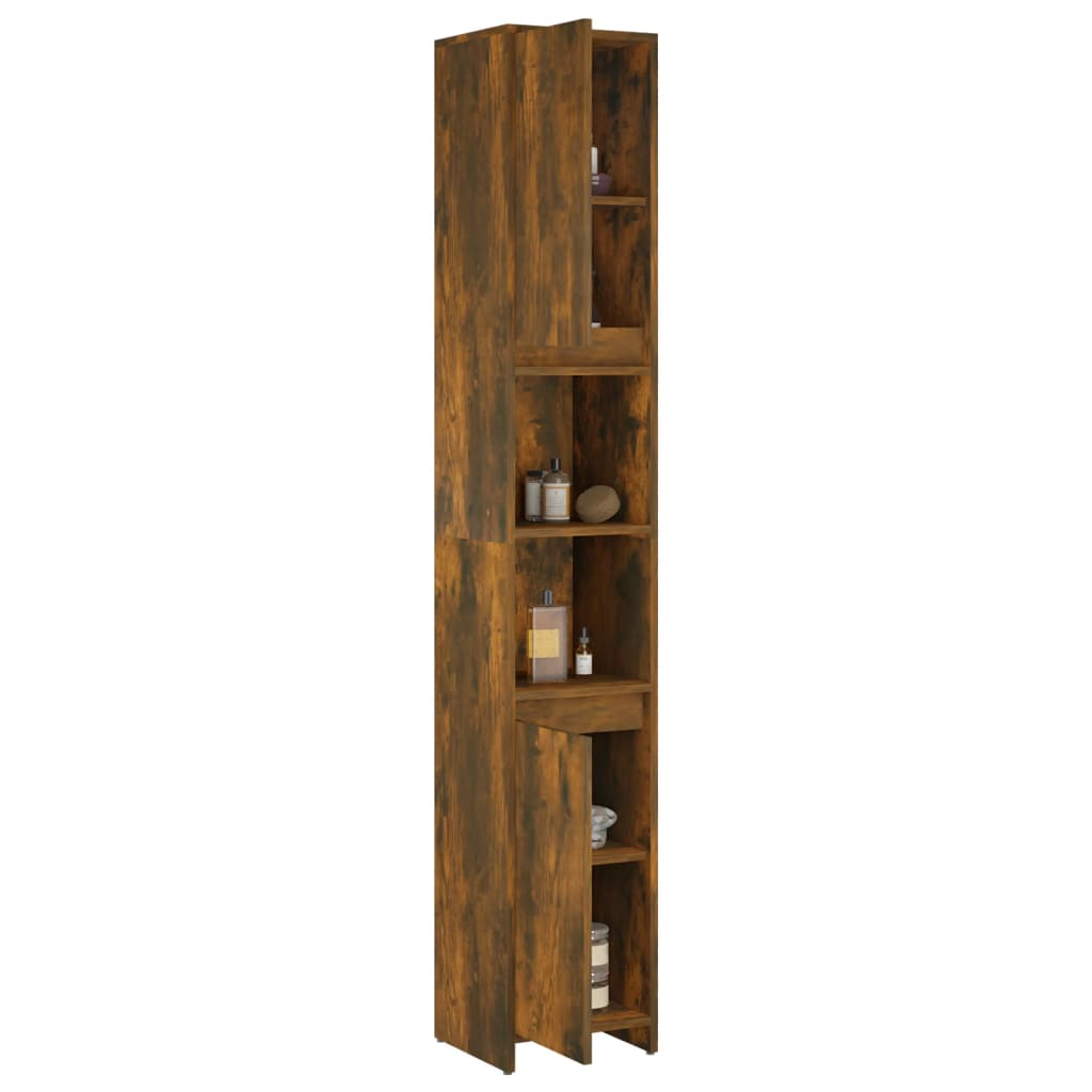 vidaXL Bathroom Cabinet Smoked Oak 30x30x183.5 cm Engineered Wood