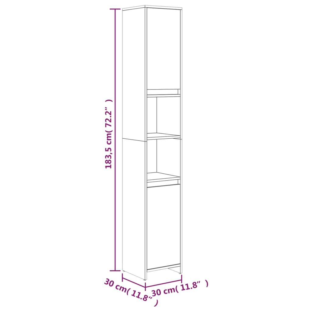 vidaXL Bathroom Cabinet Smoked Oak 30x30x183.5 cm Engineered Wood