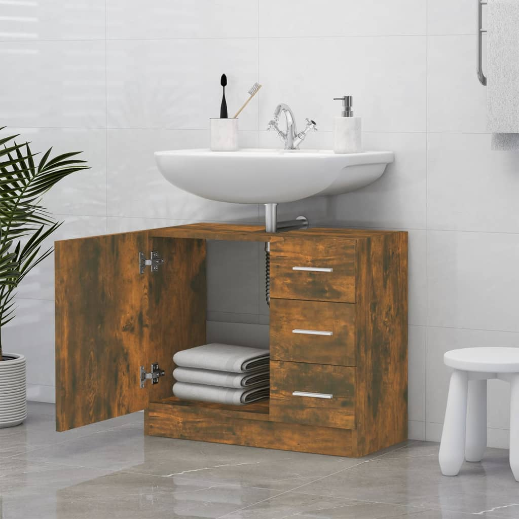 vidaXL Sink Cabinet Smoked Oak 63x30x54 cm Engineered Wood