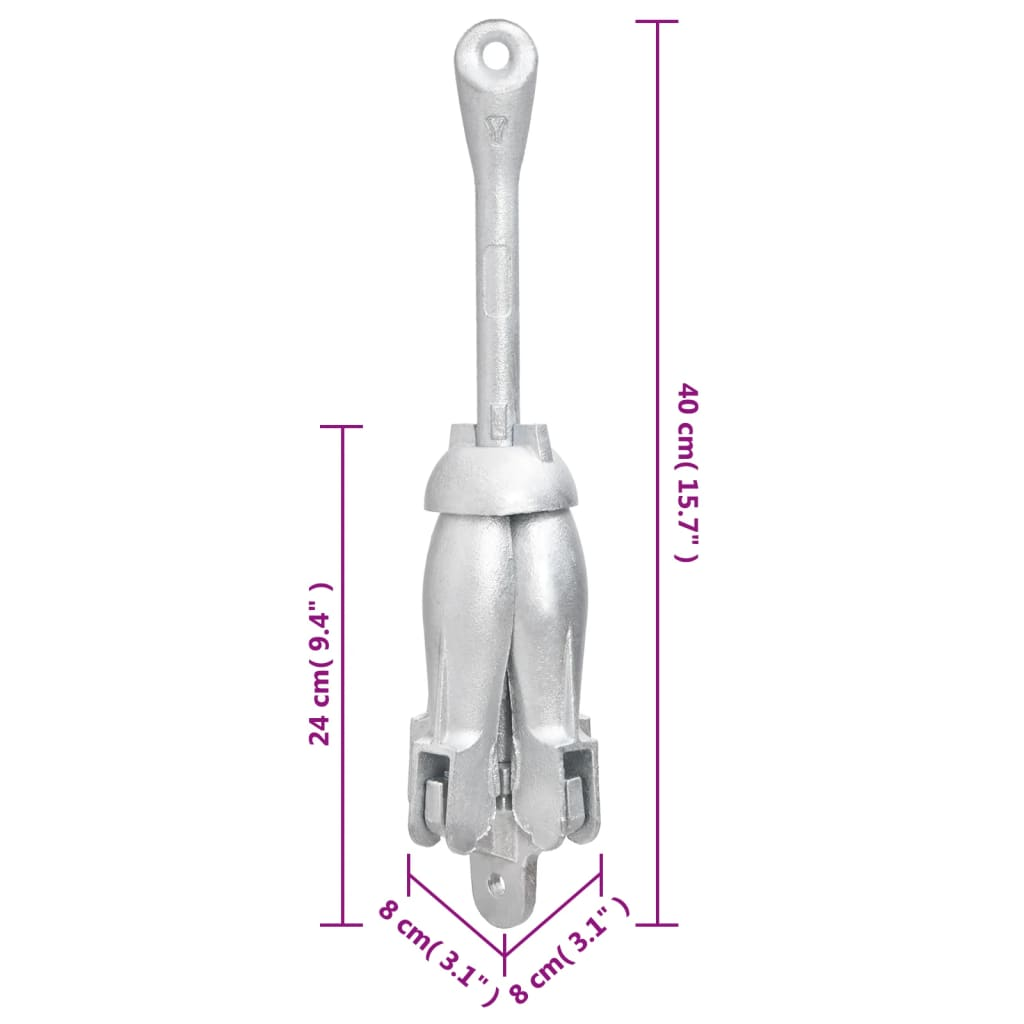 vidaXL Folding Anchor Silver 3.2 kg Malleable Iron