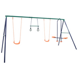 Swing Set with Gymnastic Rings and 4 Seats Steel