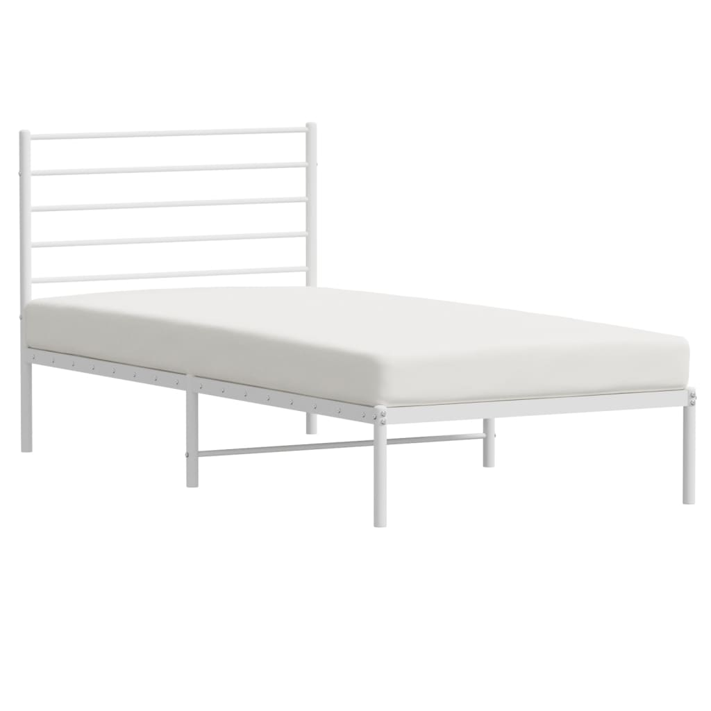 vidaXL Metal Bed Frame with Headboard White 90x190 cm Single