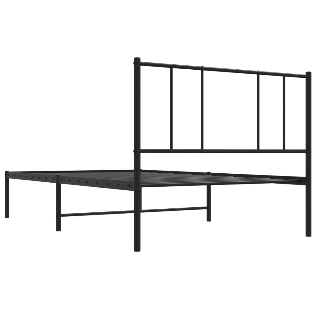 vidaXL Metal Bed Frame with Headboard Black 100x190 cm