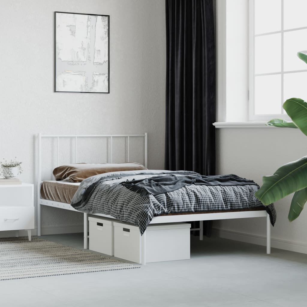 vidaXL Metal Bed Frame with Headboard White 100x200 cm