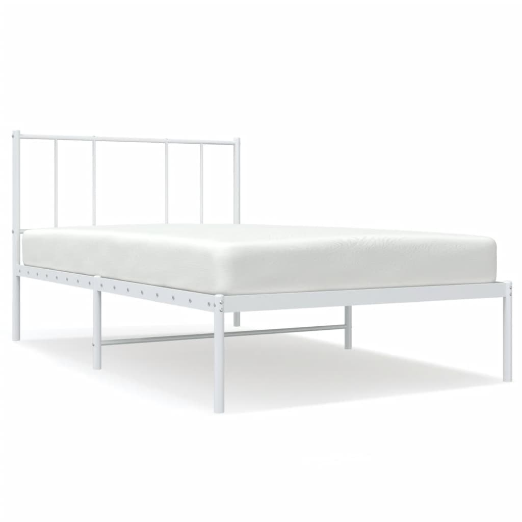 vidaXL Metal Bed Frame with Headboard White 100x200 cm