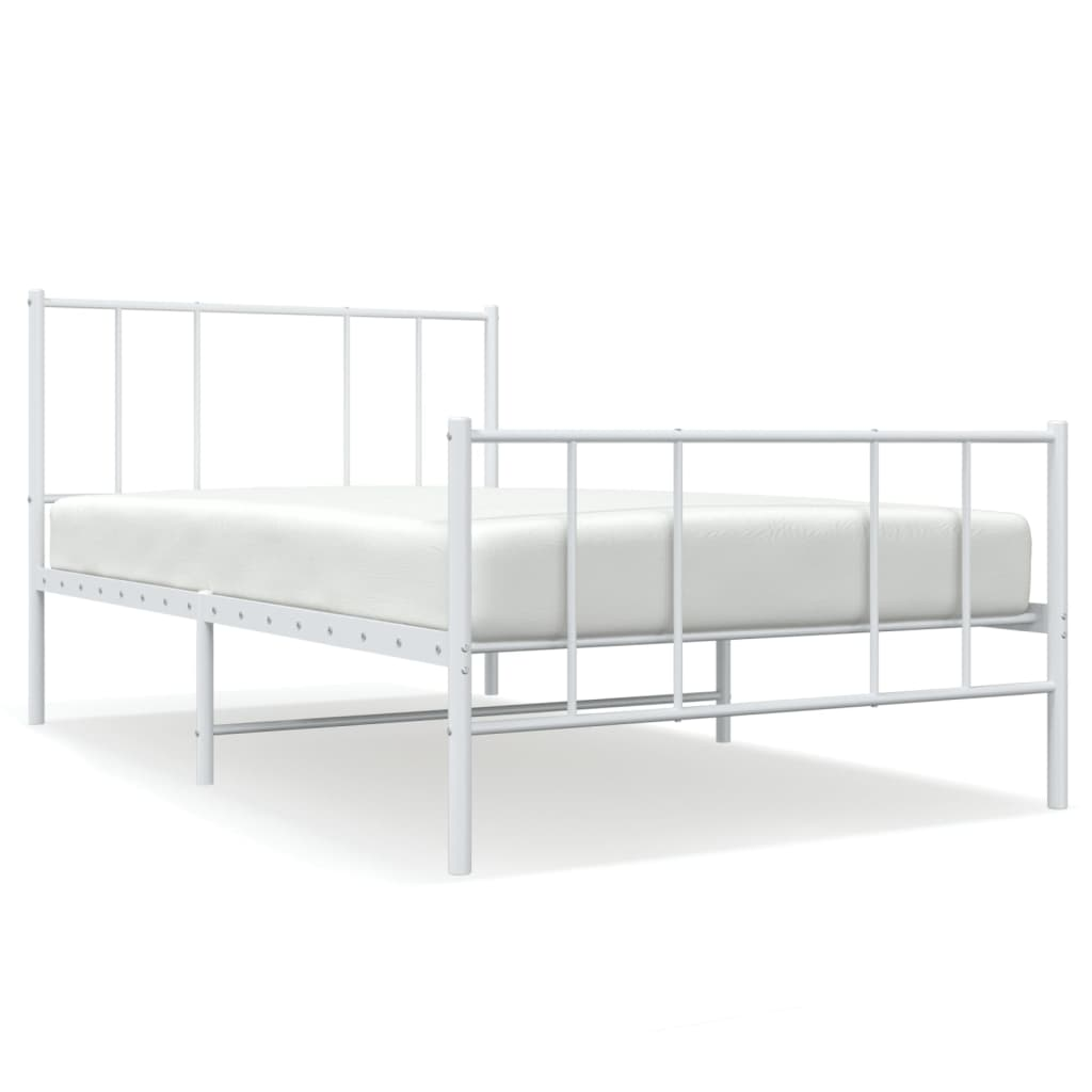 vidaXL Metal Bed Frame with Headboard and Footboard White 75x190 cm Small Single