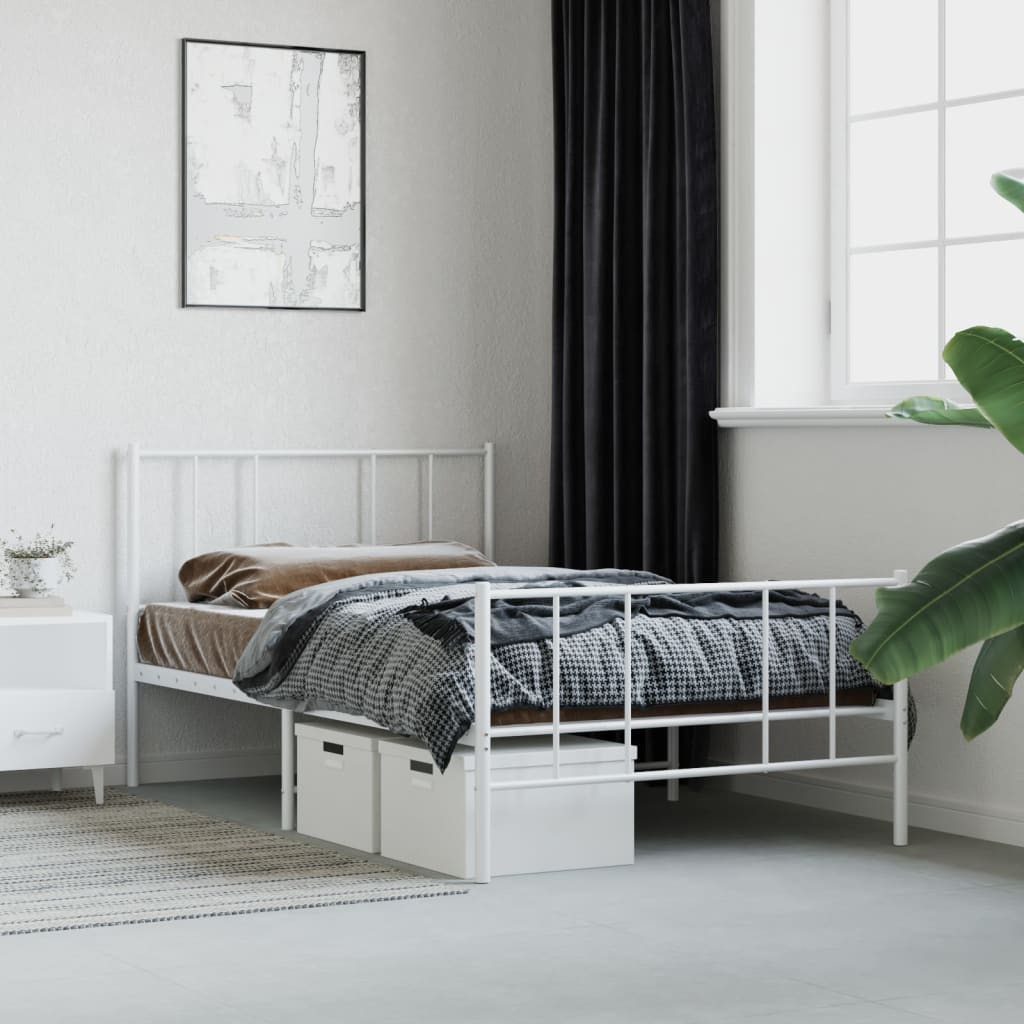 vidaXL Metal Bed Frame with Headboard and Footboard White 75x190 cm Small Single