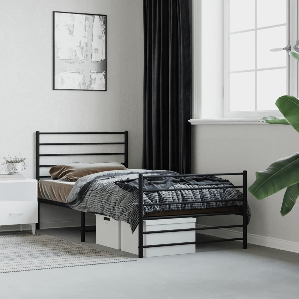 vidaXL Metal Bed Frame with Headboard and Footboard Black 90x200 cm