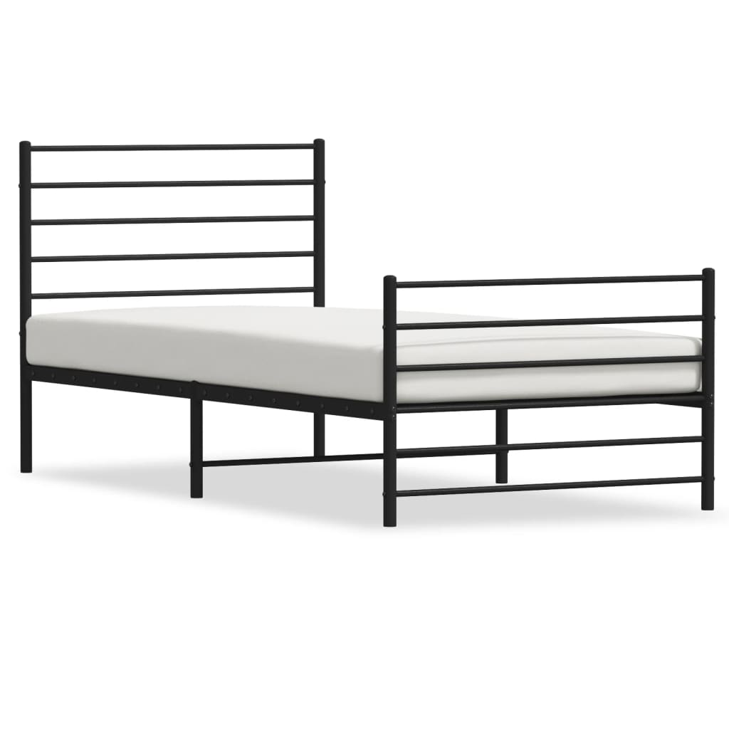 vidaXL Metal Bed Frame with Headboard and Footboard Black 90x200 cm