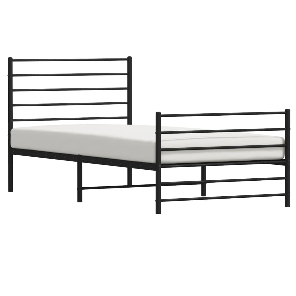 vidaXL Metal Bed Frame with Headboard and Footboard Black 90x200 cm