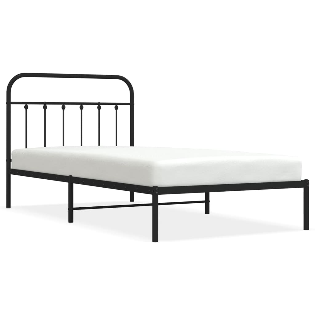 vidaXL Metal Bed Frame with Headboard Black 107x203 cm