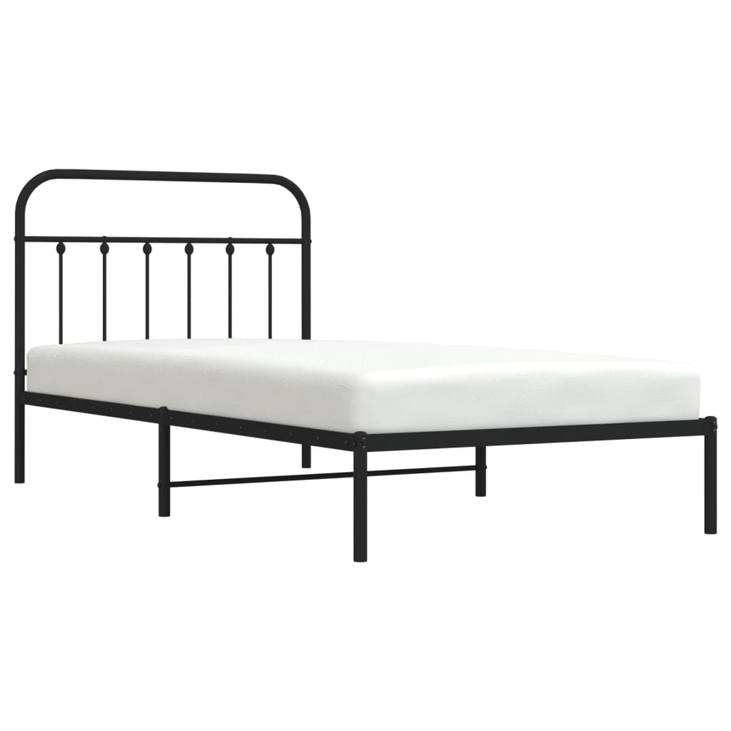 vidaXL Metal Bed Frame with Headboard Black 107x203 cm