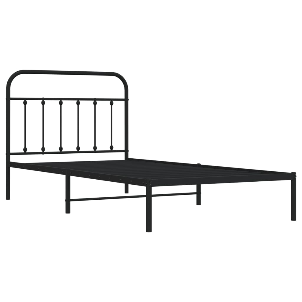 vidaXL Metal Bed Frame with Headboard Black 107x203 cm