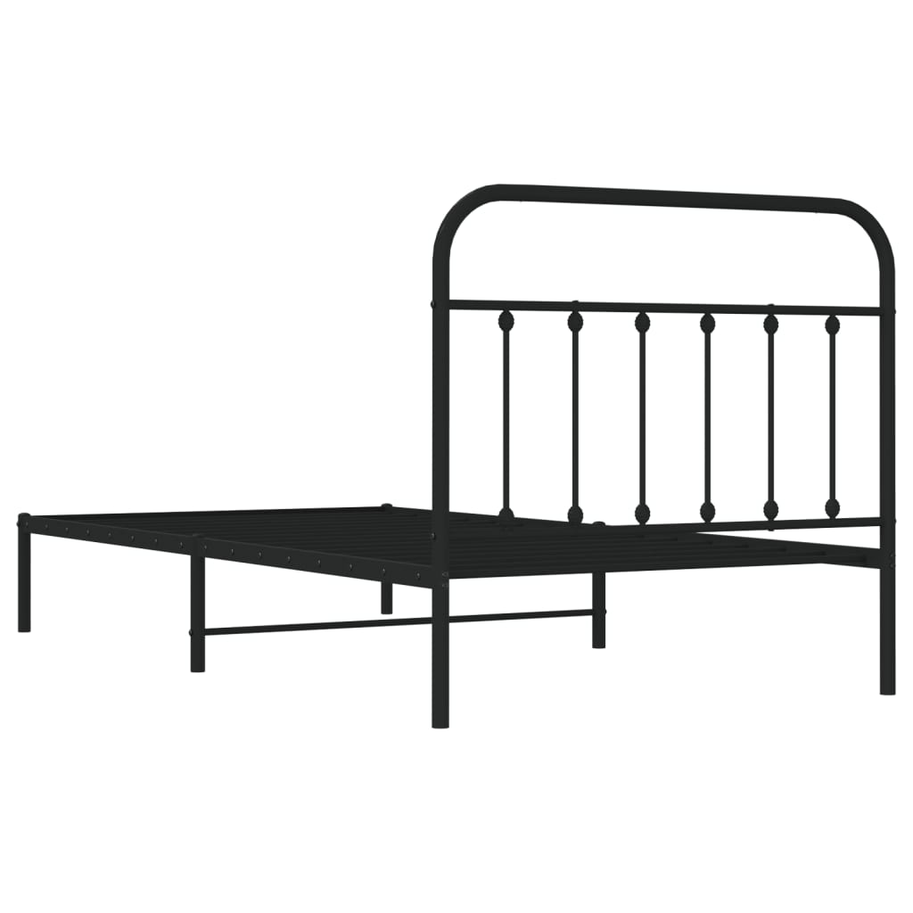 vidaXL Metal Bed Frame with Headboard Black 107x203 cm