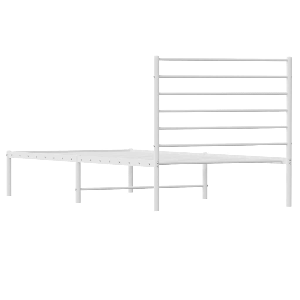 vidaXL Metal Bed Frame with Headboard White 90x190 cm Single