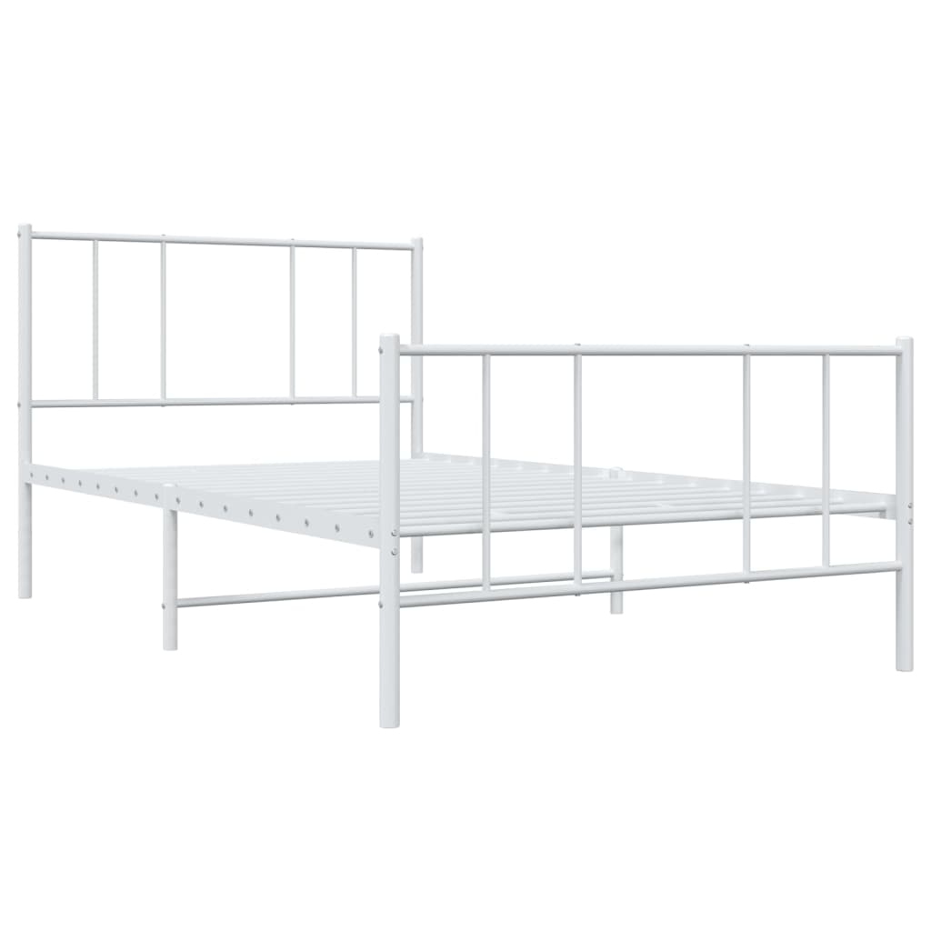 vidaXL Metal Bed Frame with Headboard and Footboard White 75x190 cm Small Single