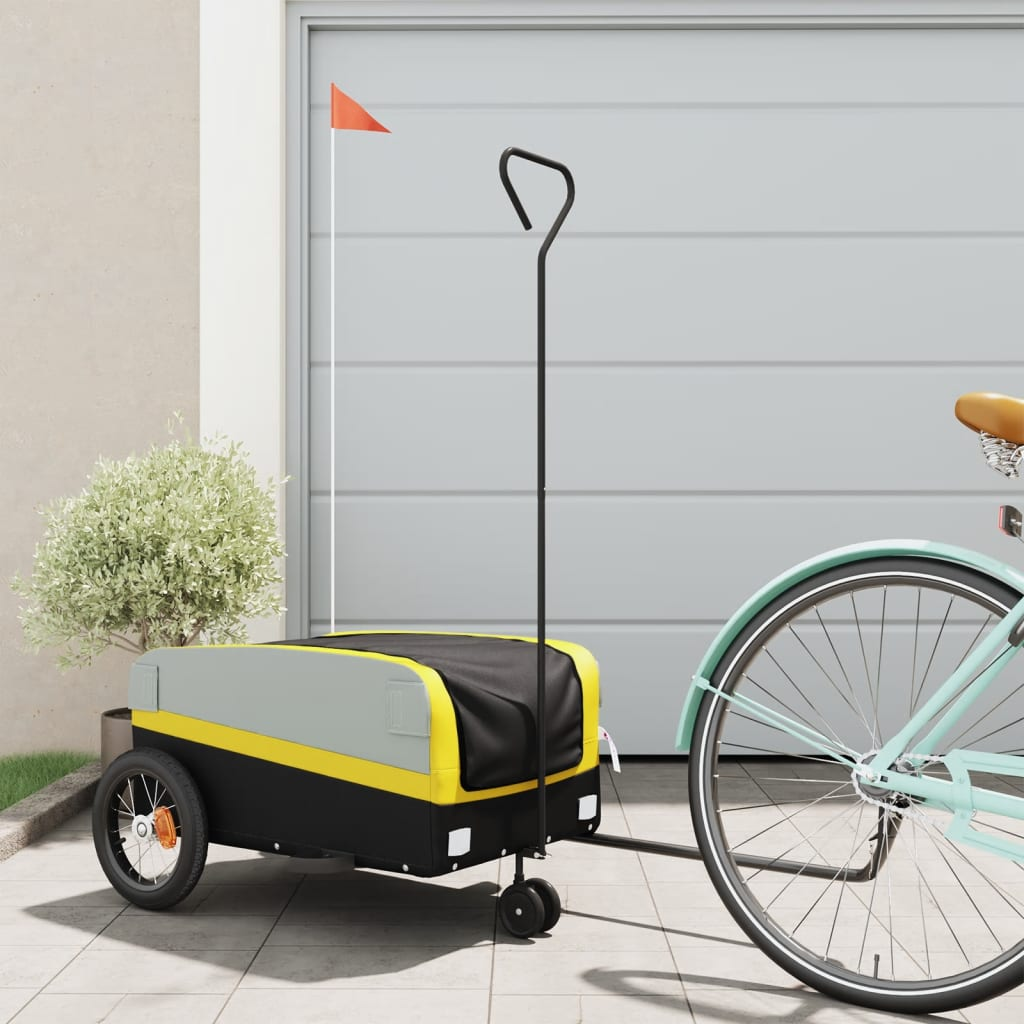 vidaXL Bike Trailer Black and Yellow 30 kg Iron