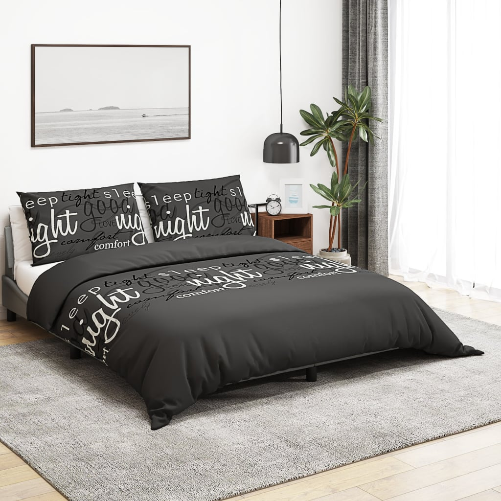 vidaXL Duvet Cover Set Black 140x200 cm Cotton