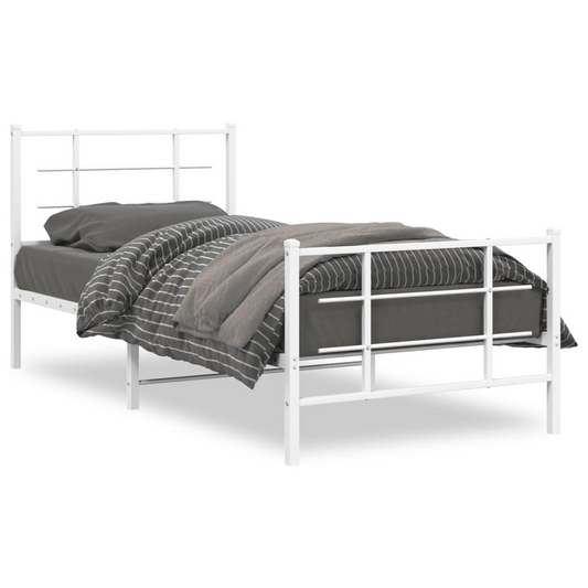 vidaXL Metal Bed Frame with Headboard and Footboard White 90x190 cm Single