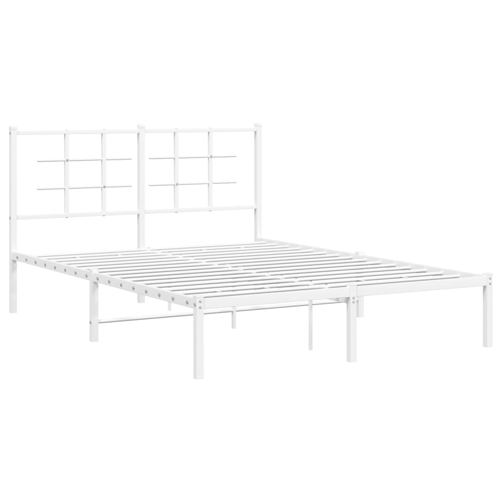 vidaXL Metal Bed Frame with Headboard White 140x200 cm